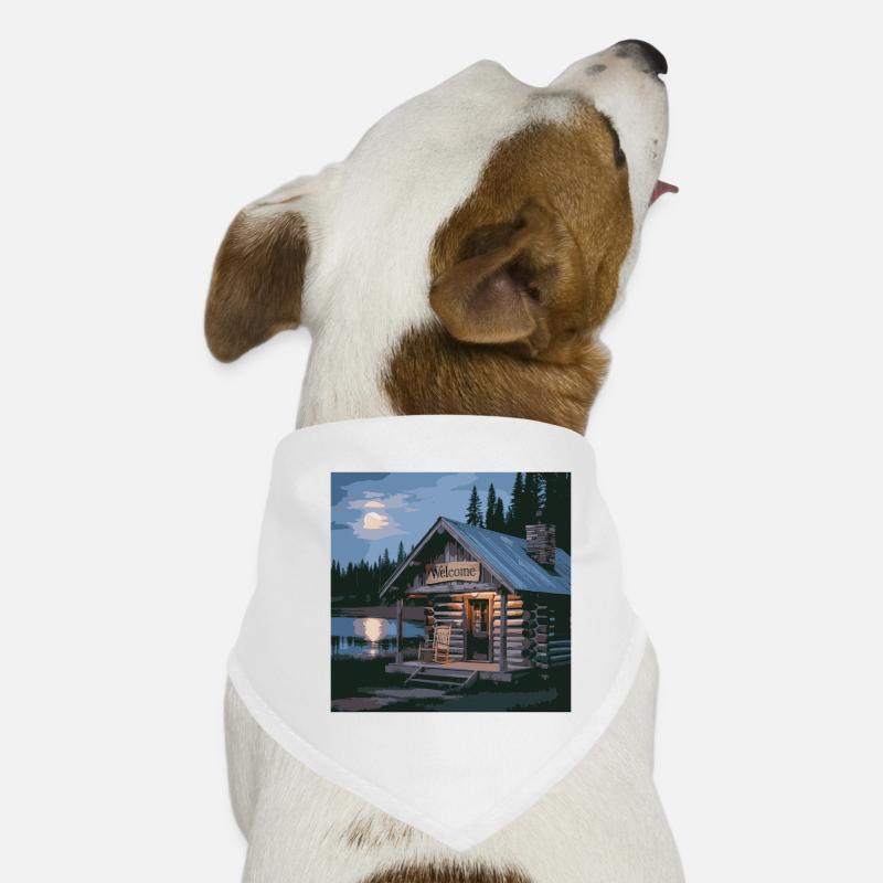 Rustic Lake Cabin Night Scene Dog Bandana