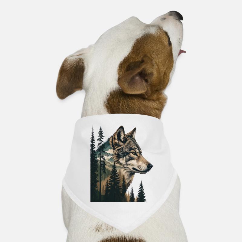 Ritratto di lupo della foresta con montagne Bandana per cani