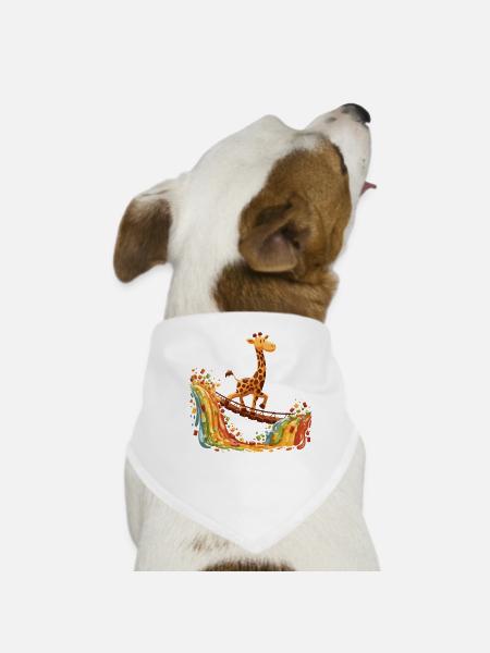 Giraffe on Rainbow Bridge - Dog Bandana - white - Front