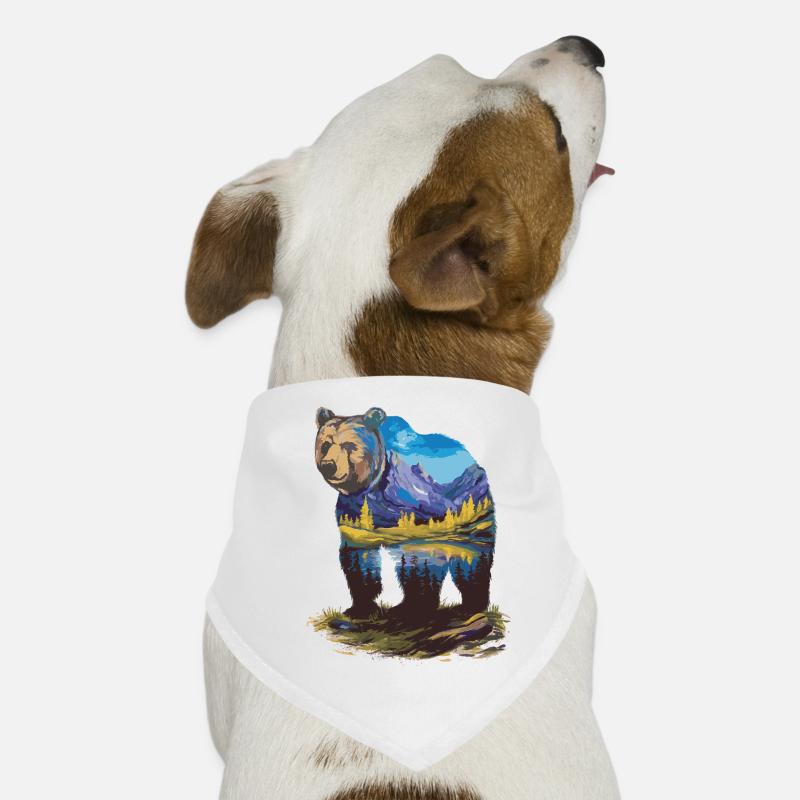 Wander Bear Mountains Lake Retro Nature Design Dog Bandana