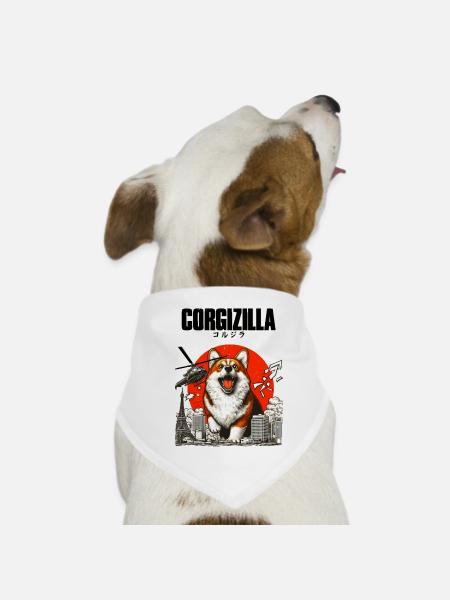 Corgi Hund Corgizilla Lustiges Hunde Design Corgi - Hunde-Bandana - Weiß