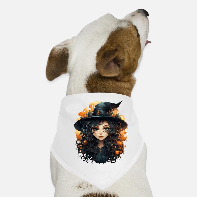 Sorcière d’Halloween I Style de dessin animé I Sorcière Bandana pour chien