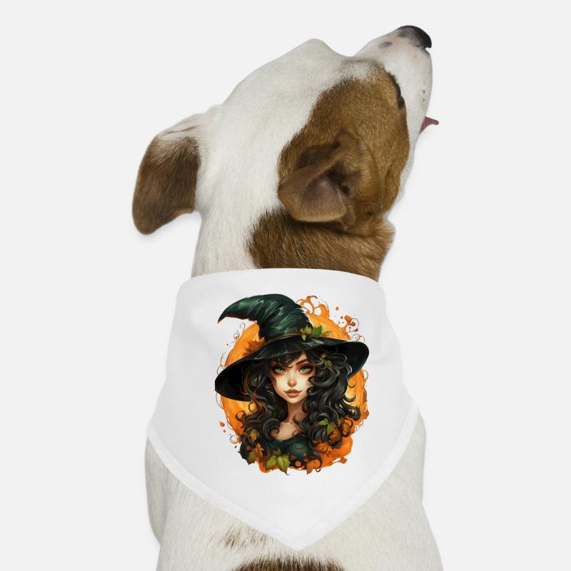 Sorcière d’Halloween I Style de dessin animé I Sorcière Bandana pour chien