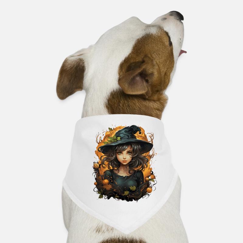 Sorcière d’Halloween I Style de dessin animé I Sorcière Bandana pour chien