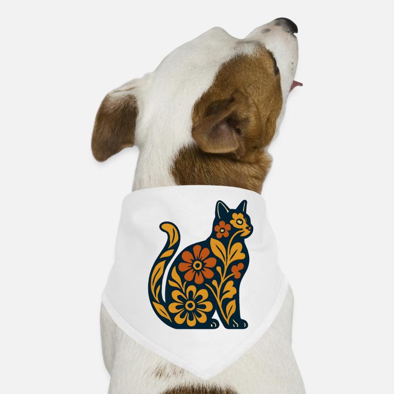 Silhouette de chat fleur dans des tons chauds Bandana pour chien