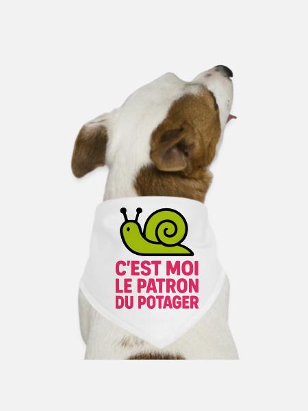 C'est Moi le Patron du Potager : Design Escargot - Bandana pour chien - blanc - Devant