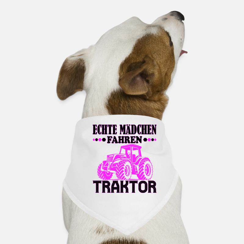 Echte Mädchen Fahren Traktor - Hunde-Bandana - Weiß