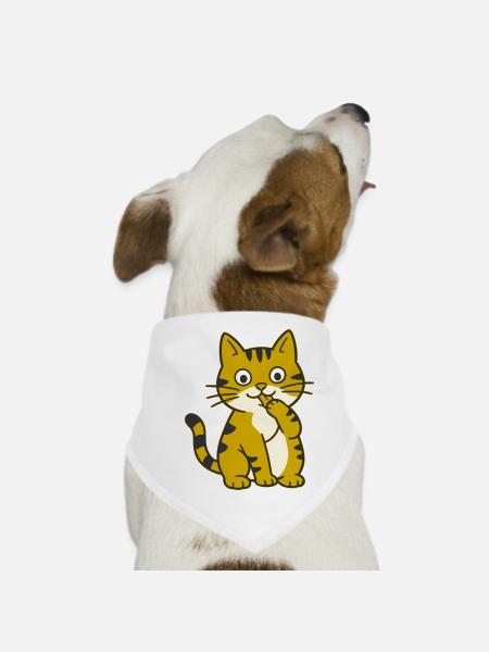 Lèche la patte, chat cartoon mignon à patte - Bandana pour chien - blanc - Devant