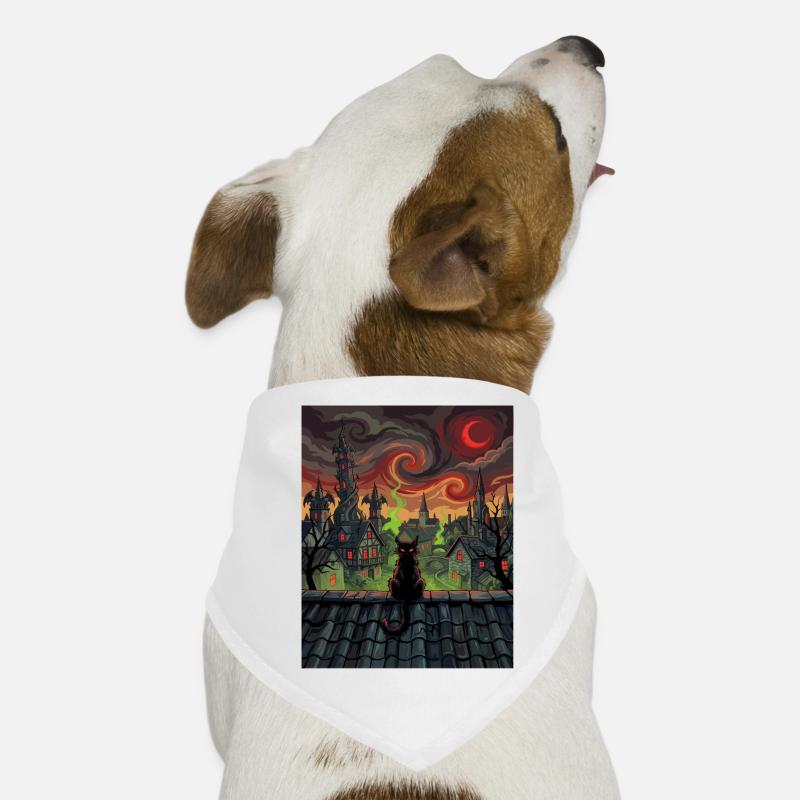 Midnight Rooftop Cat in Witch Town Dog Bandana