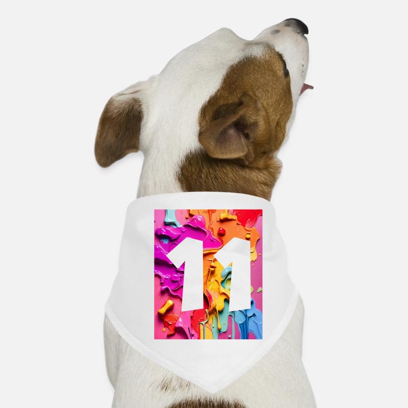 NR. 11 NUMMER 11 BUNT 11. GEBURTSTAG - Hunde-Bandana - Weiß