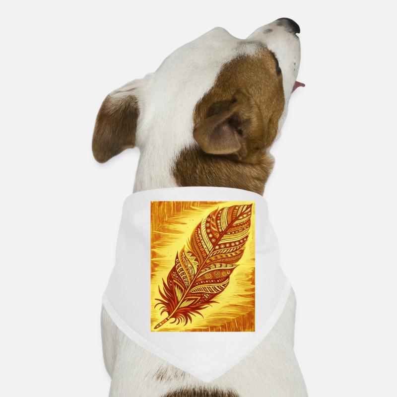 a feather with intricate patterns and colors - Dog Bandana - white