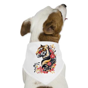 Jugendstil - bunter Tiger und Blumen - Hunde-Bandana - Weiß - Vorne
