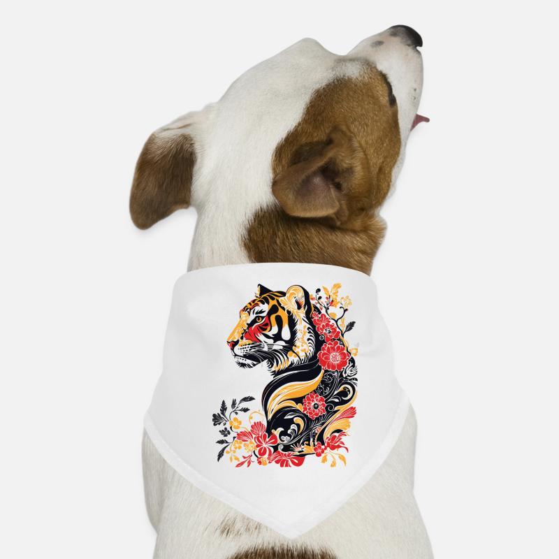 Jugendstil - bunter Tiger und Blumen Hunde-Bandana