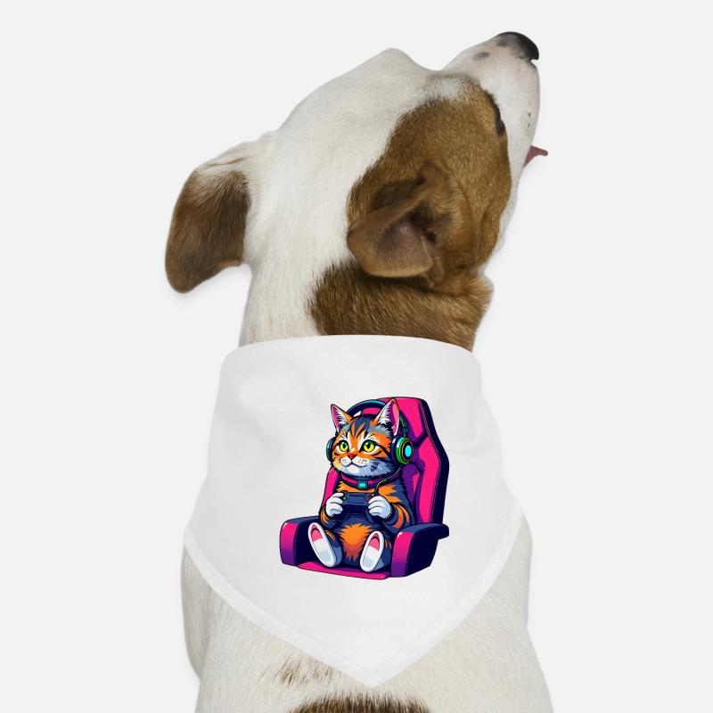 Retro Gamer Cat with Headset and Controller Dog Bandana