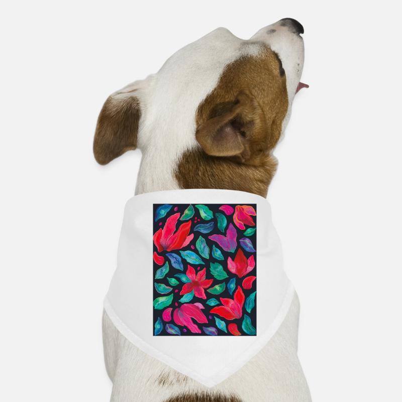 Lebendige Blumen auf dunklem Hintergrund - Hunde-Bandana - Weiß