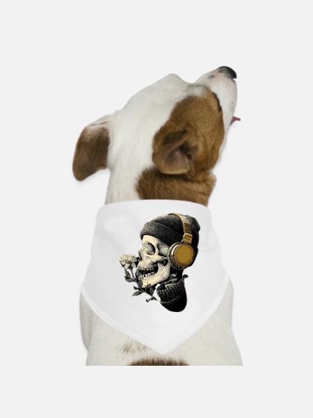 Casque tête de mort avec fleur - Bandana pour chien - blanc - Devant