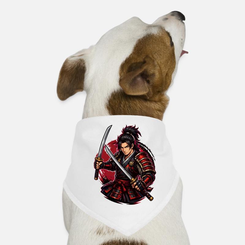 Samurai-Kämpfer in rotem Wirbel Hunde-Bandana