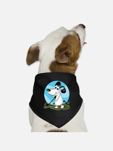 Trickfilm Hund sondelt mit dem Metalldetektor - Hunde-Bandana Dreieckstuch - Schwarz