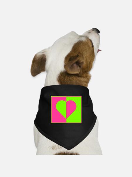 Herz Neon Pink Grün Ying Yang Liebe - Hunde-Bandana Dreieckstuch - Schwarz