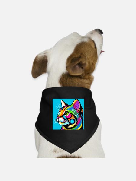 Katze Pop Art - Hunde-Bandana Dreieckstuch - Schwarz