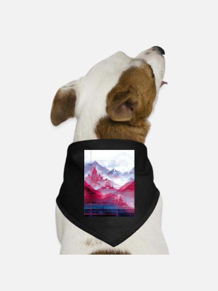 Psy-Art - Tempel über Berglandschaft - Hunde-Bandana Dreieckstuch - Schwarz