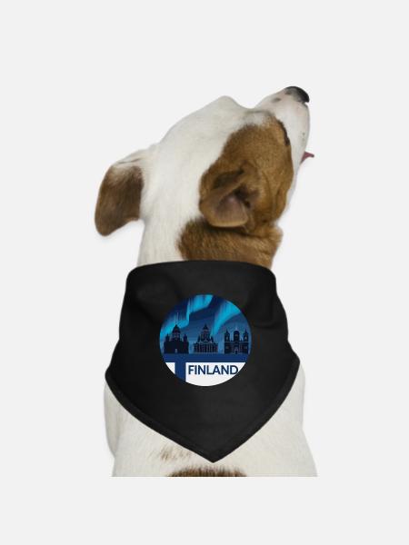  Nordlichter über Finnland Silhouette mit - Hunde-Bandana Dreieckstuch - Schwarz