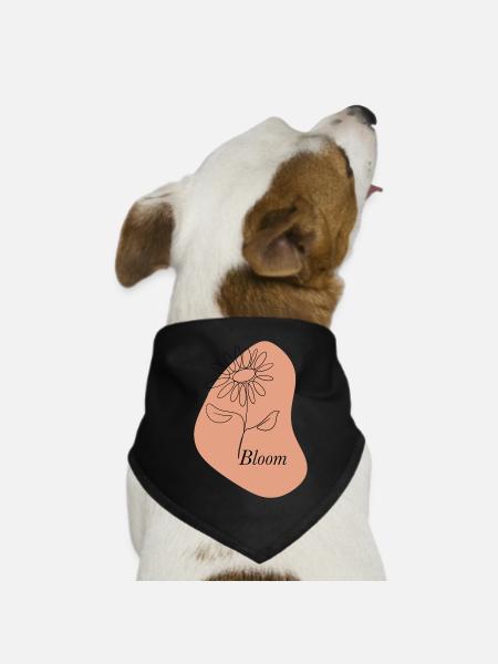 Bloom – Line Art Flower - Hunde-Bandana Dreieckstuch - Schwarz