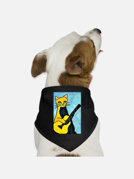 Katze Gitarre Haustier Musiker Katzenfreund - Hunde-Bandana Dreieckstuch - Schwarz
