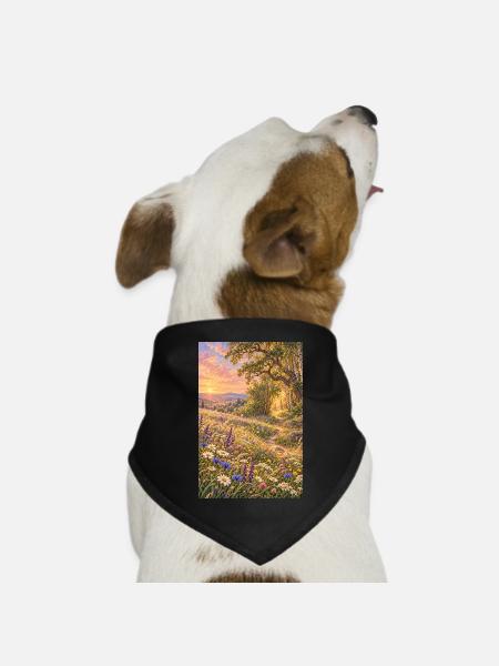 Wildblumenwiese am Waldrand - Hunde-Bandana Dreieckstuch - Schwarz