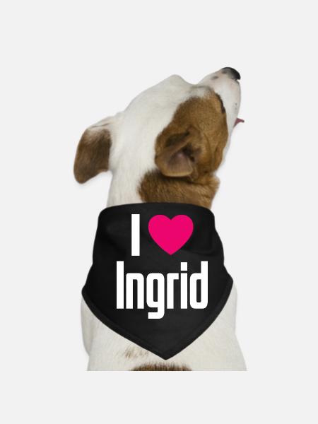 I Love Ingrid Pinkes Herz Ich liebe Ingrid - Hunde-Bandana - Schwarz - Vorne