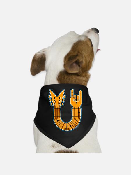 U-Shape Guitar & Rock Hand - Dog Bandana - black - Front