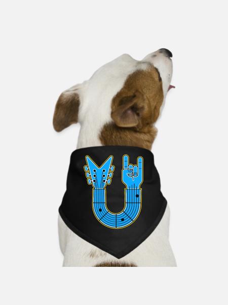 Guitare en U bleue avec main rock - Bandana pour chien - noir - Devant