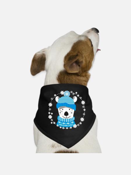 Eisbär mit Mütze und Pulli - Hunde-Bandana - Schwarz - Vorne
