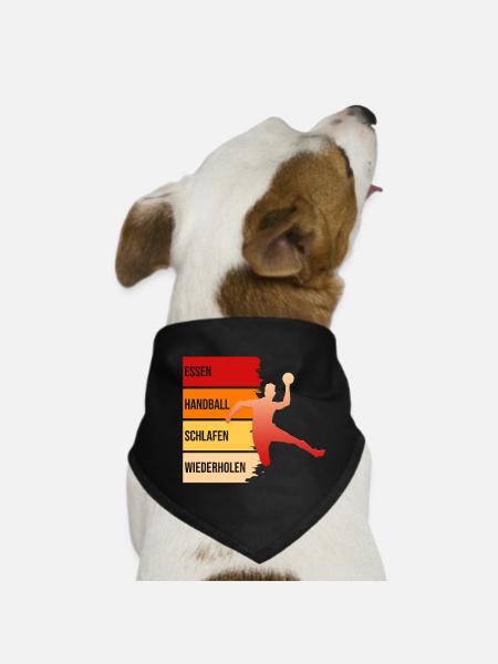 Essen, Handball, Schlafen, Wiederholen - Hunde-Bandana - Schwarz - Vorne