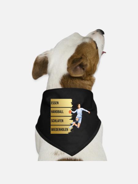 Essen - Handball - Schlafen - Wiederholen - Hunde-Bandana - Schwarz - Vorne