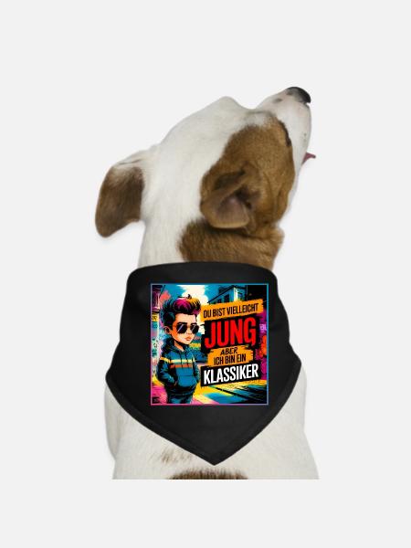 Du bist vielleicht jung aber ich bin ein Klassiker - Hunde-Bandana - Schwarz - Vorne