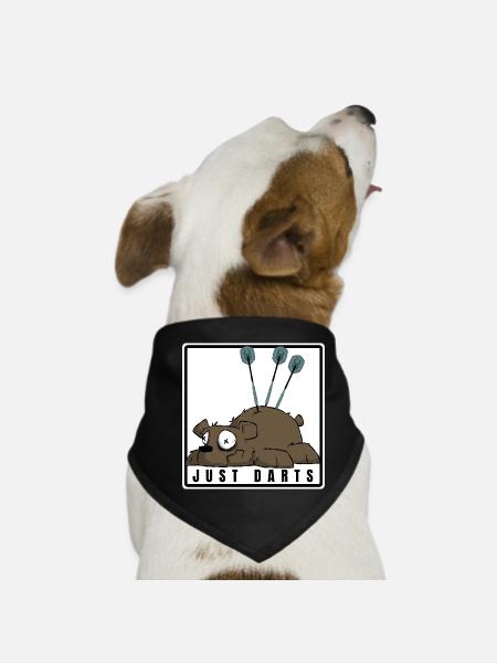 Lustiges Darts Comic Motiv. JUST DARTS - Hunde-Bandana - Schwarz - Vorne