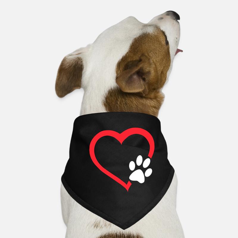 Rotes Herz mit weißer Hundepfote. Hund # - Hunde-Bandana - Schwarz