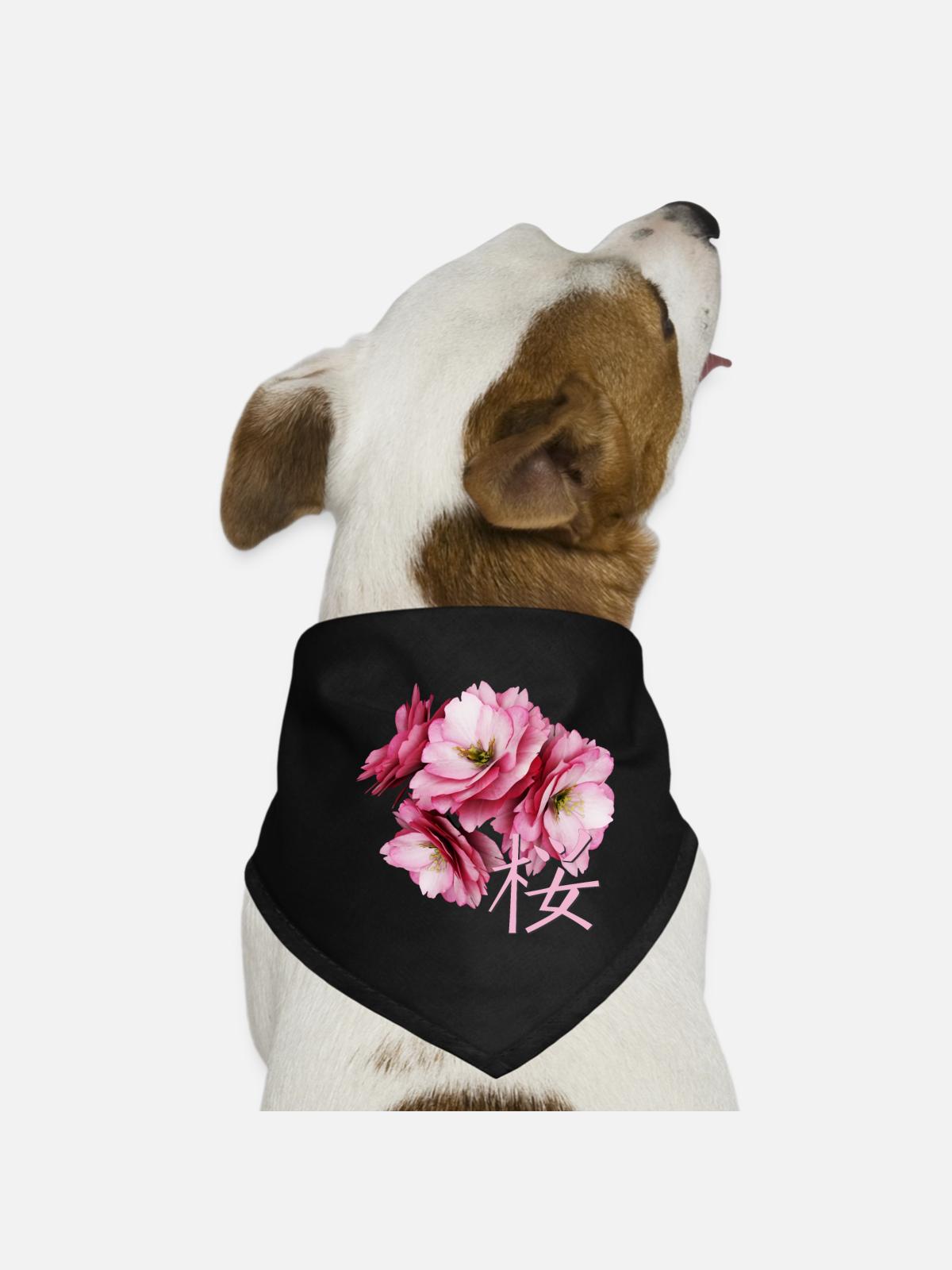 Cherry Blossom - Dog Bandana - black - Front