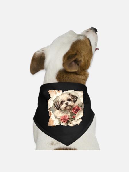 Shih Tzu - Hunde-Bandana - Schwarz - Vorne