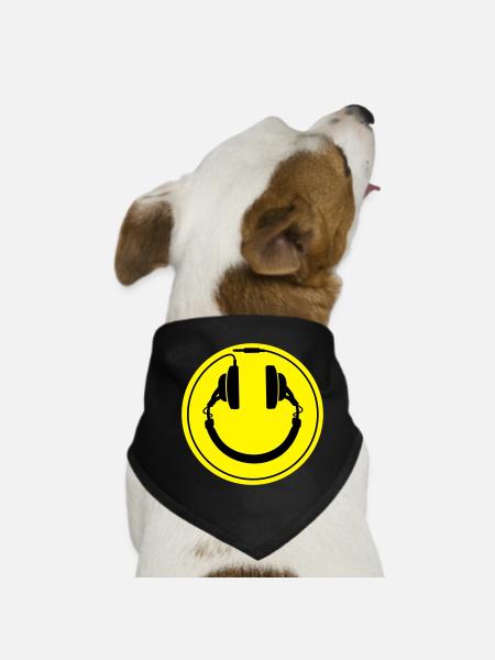 Smiley-Kopfhörer - Hunde-Bandana - Schwarz - Vorne