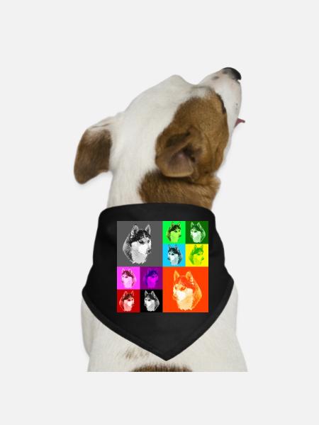 Pop Art Husky Portrait - Hunde-Bandana - Schwarz - Vorne