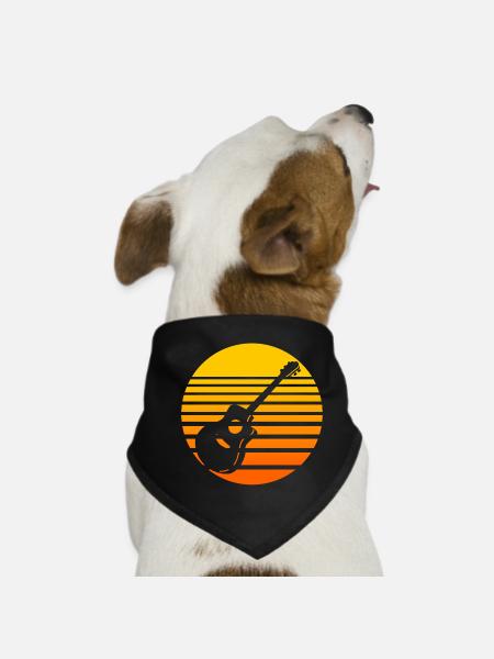 Retro Sonnenuntergang mit Gitarre Design - Hunde-Bandana - Schwarz - Vorne
