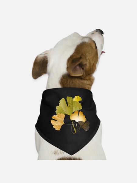 Feuilles élégantes de ginkgo doré et vert - Bandana pour chien - noir - Devant