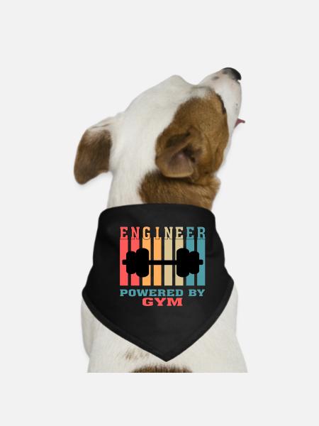 Funny Engineer Powered by Gym Tshirt for Engineers - Dog Bandana - black - Front