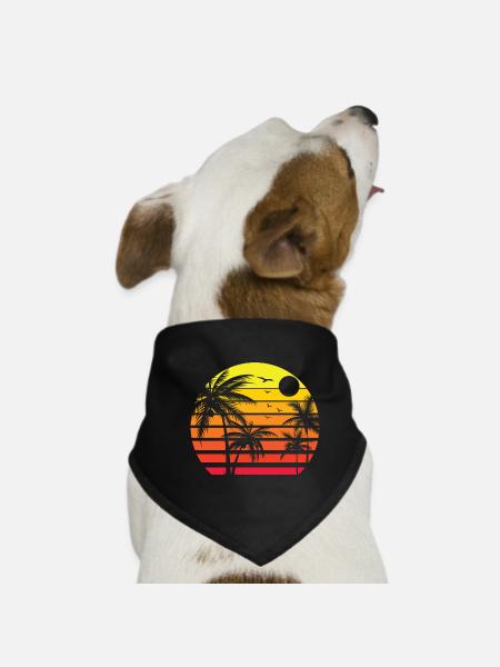 80s Summer Beach Palm Tree Sunset - Bandana pour chien - noir - Devant