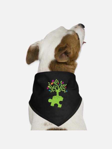 Autism Awareness Puzzle Tree - Dog Bandana - black - Front
