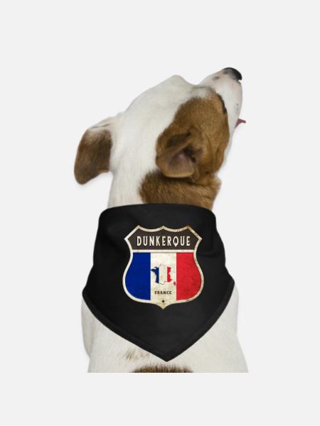 Dunkerque Frankreich Wappen Flaggen Design - Hunde-Bandana - Schwarz - Vorne
