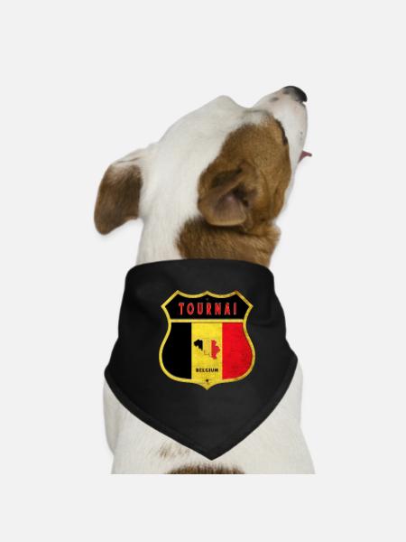 Tournai Belgium Coat of Arms Flags Design - Dog Bandana - black - Front