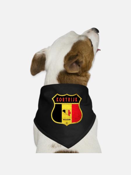 Kortrijk Belgium Coat of Arms Flags Design - Dog Bandana - black - Front